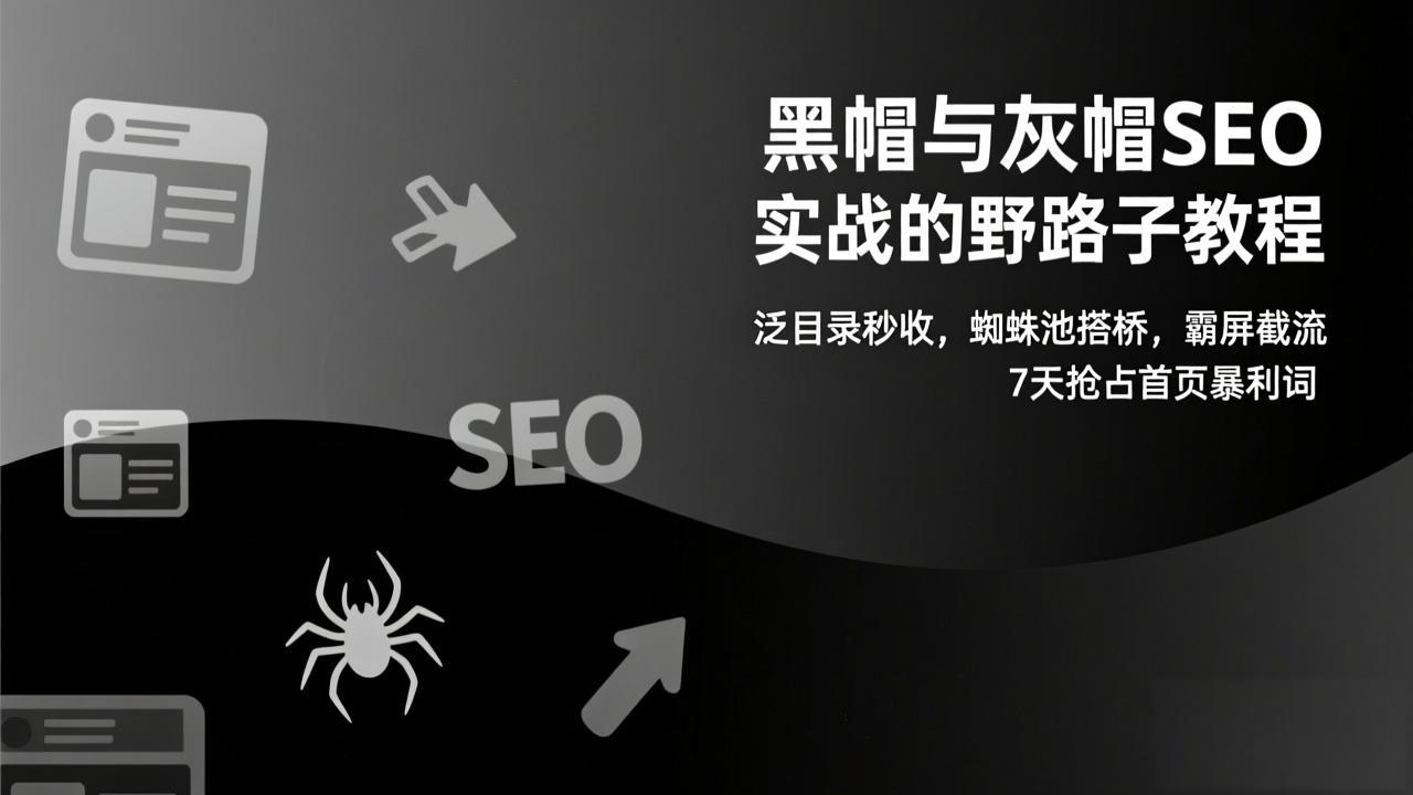 黑帽与灰帽SEO实战的野路子教程：泛目录秒收，蜘蛛池搭桥，霸屏截流，7天抢占首页暴利词-极速搞钱指南