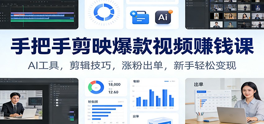 手把手剪映爆款视频赚钱课：AI工具，剪辑技巧，涨粉出单，新手轻松变现-极速搞钱指南