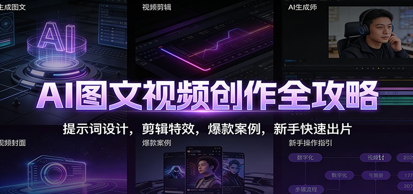 AI图文视频创作全攻略：提示词设计，剪辑特效，爆款案例，新手快速出片-极速搞钱指南