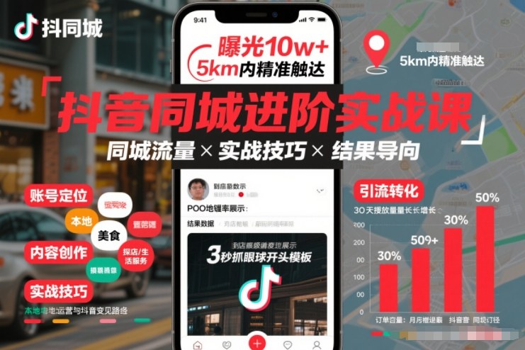 抖音同城进阶实战课，助你同城流量拿到结果-极速搞钱指南