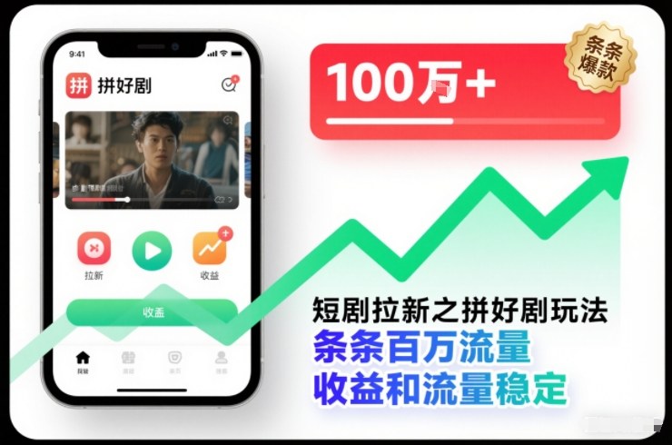 短剧拉新之拼好剧玩法，条条百万流量，收益和流量稳定-极速搞钱指南