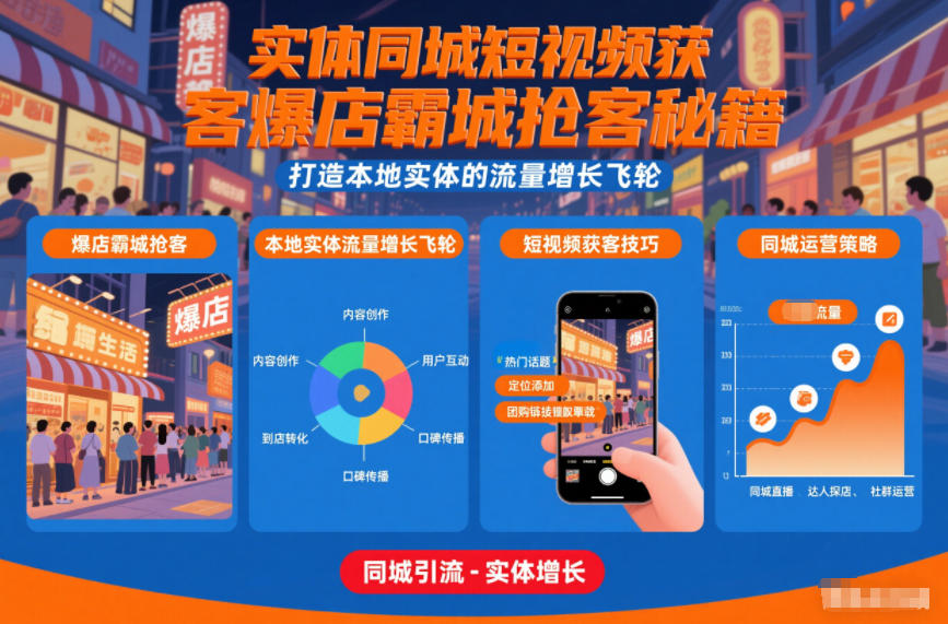 实体同城短视频获客爆店霸城抢客秘籍，打造本地实体的流量增长飞轮-极速搞钱指南