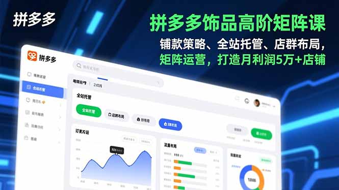 拼多多饰品高阶矩阵课，铺款策略、全站托管、店群布局，矩阵运营，打造月利润5万+店铺-极速搞钱指南