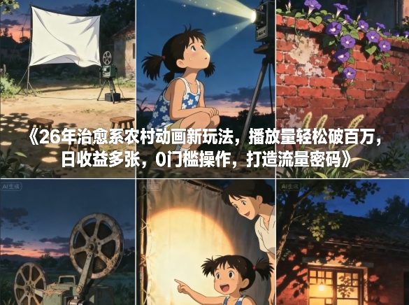 26年治愈系农村动画新玩法，播放量轻松破百万，日收益多张，0门槛操作，打造流量密码-极速搞钱指南